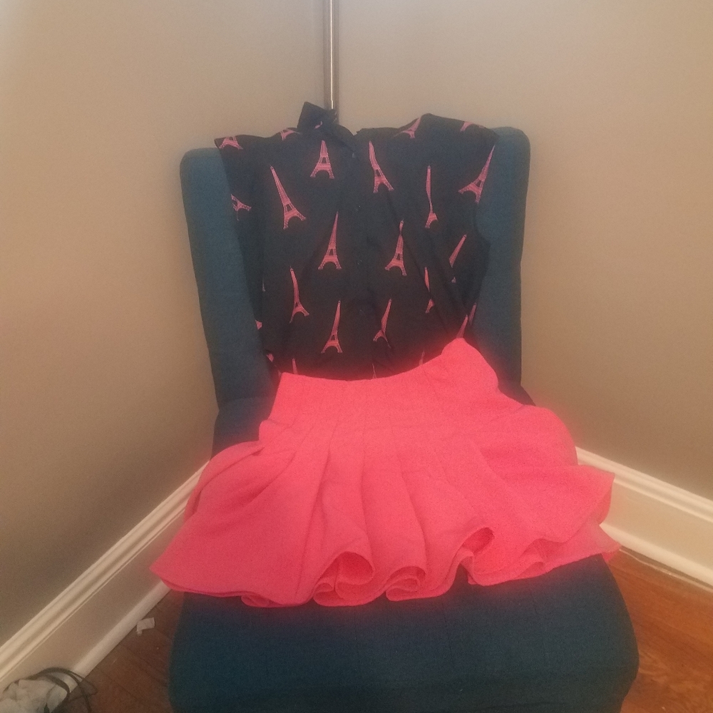 Pink tennis skirt and Eiffel tower top